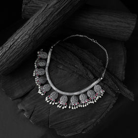 Pink - saanjh bela floral oxidised necklace set