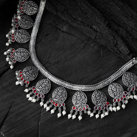Pink - saanjh bela floral oxidised necklace set