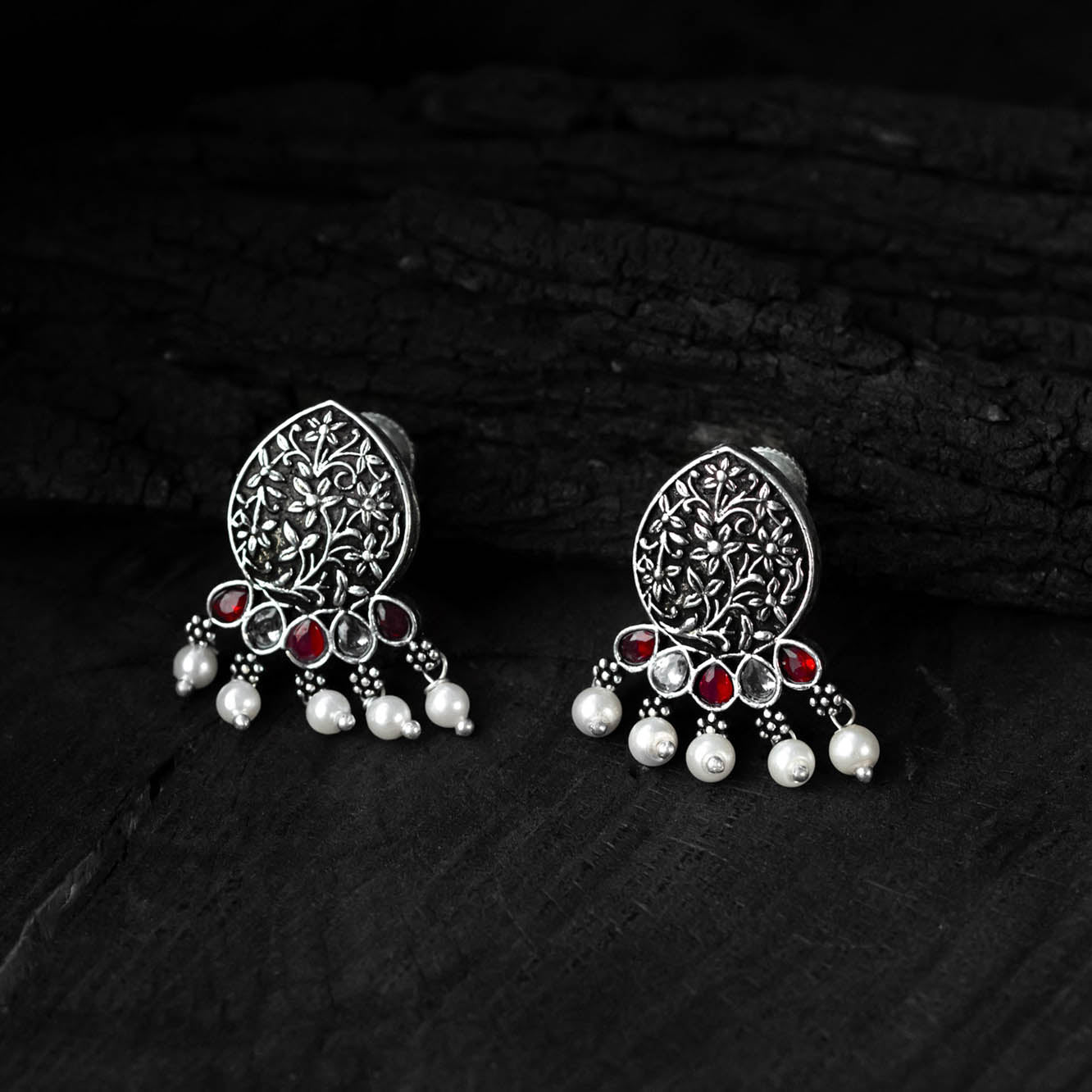 Pink - saanjh bela floral oxidised necklace set