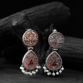 Pink - saanjh bela flower peacock oxidised earrings