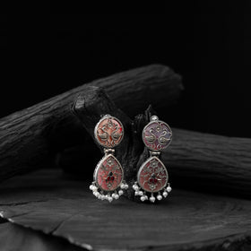 Pink - saanjh bela flower peacock oxidised earrings