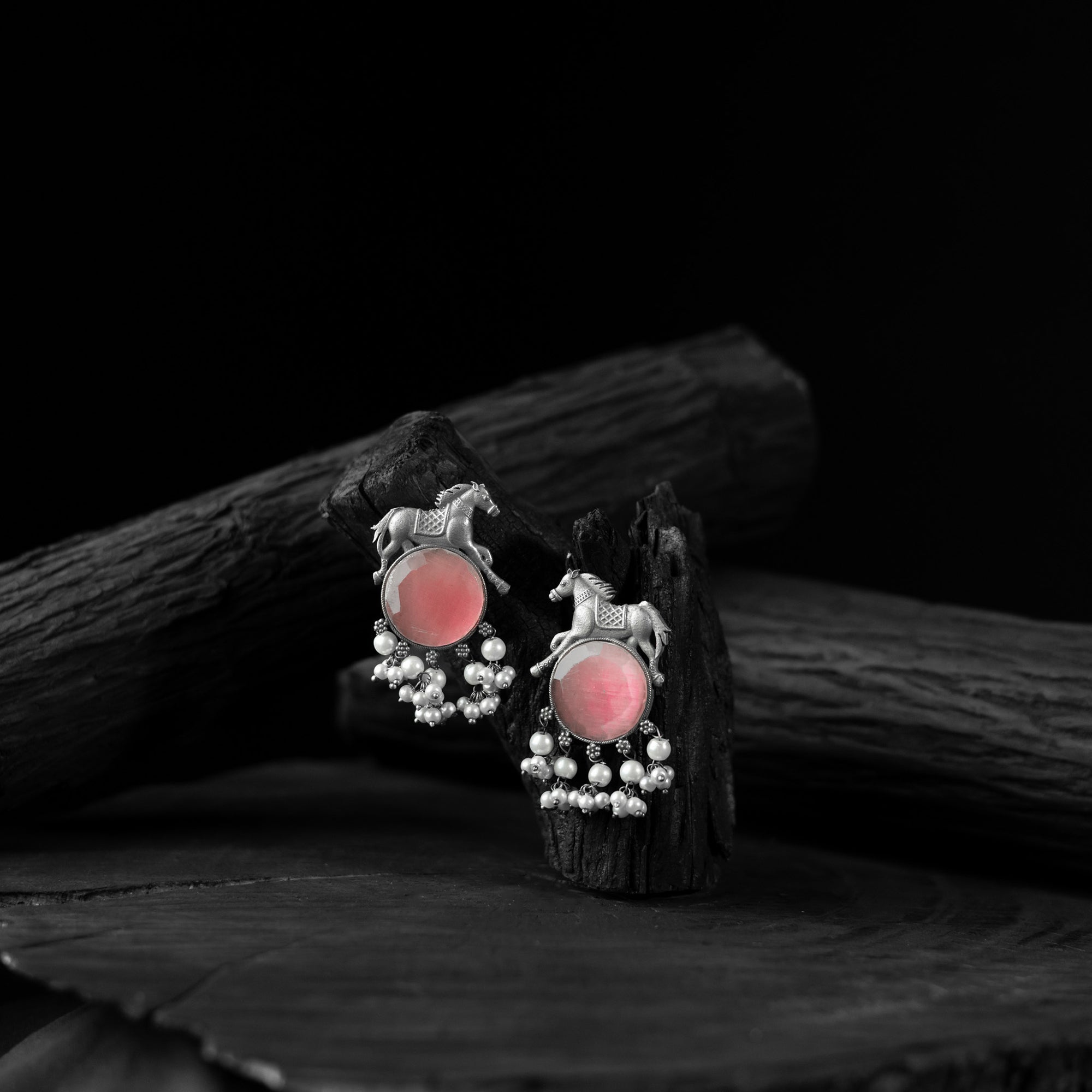 Green - Saanjh Bela Stone Oxidised Drop Earrings