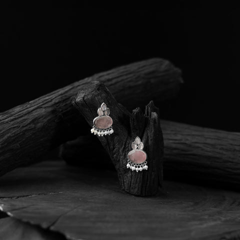 Pink - saanjh bela leaf motif oxidised earrings