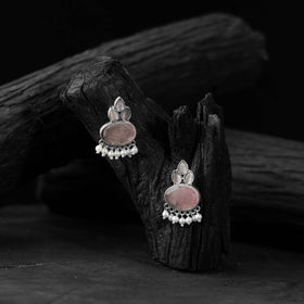 Pink - saanjh bela leaf motif oxidised earrings