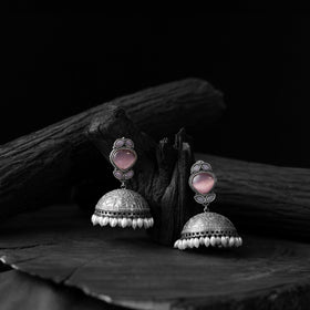 Pink - saanjh bela leaves oxidised jhumka earrings