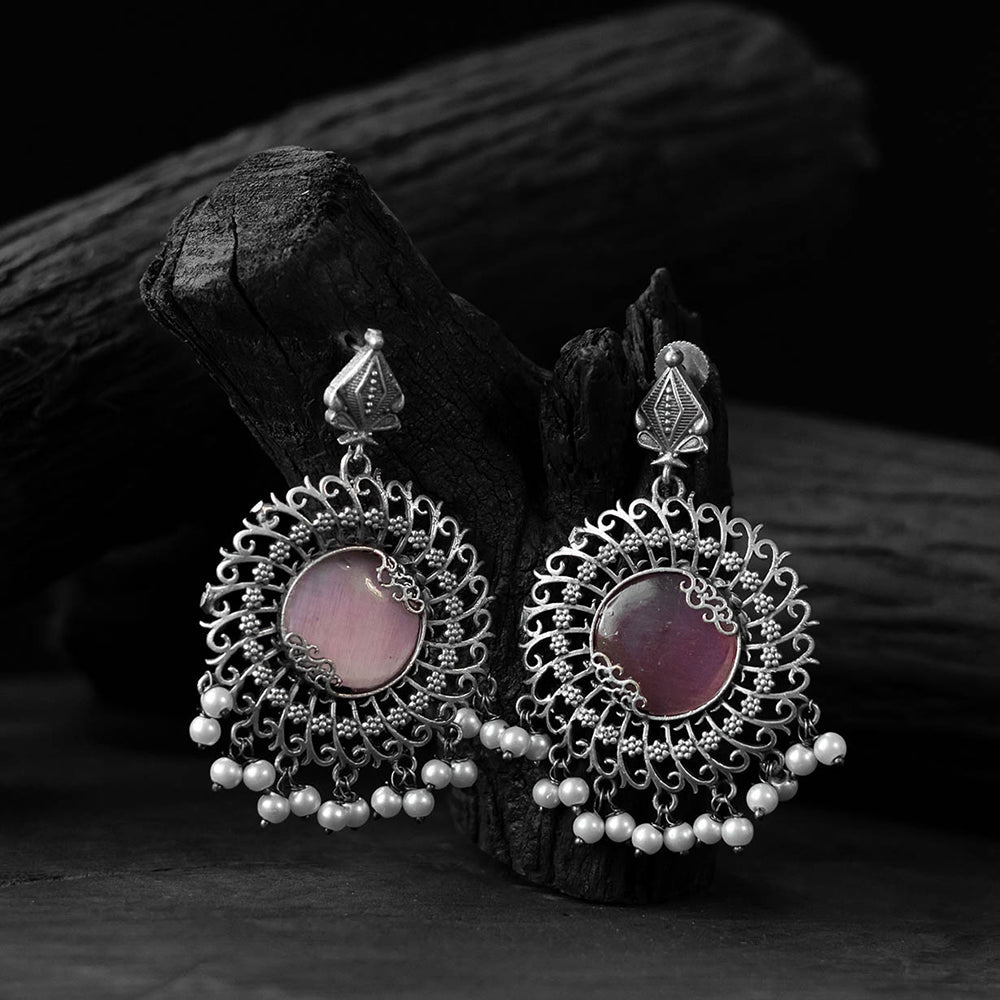 Pink - saanjh bela mandala oxidised earrings - handcrafted