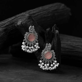 Pink - saanjh bela mayura oxidised earrings - handcrafted
