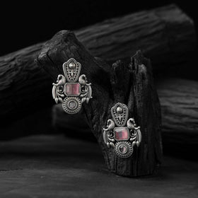 Pink - saanjh bela mayuri oxidised earrings - handcrafted