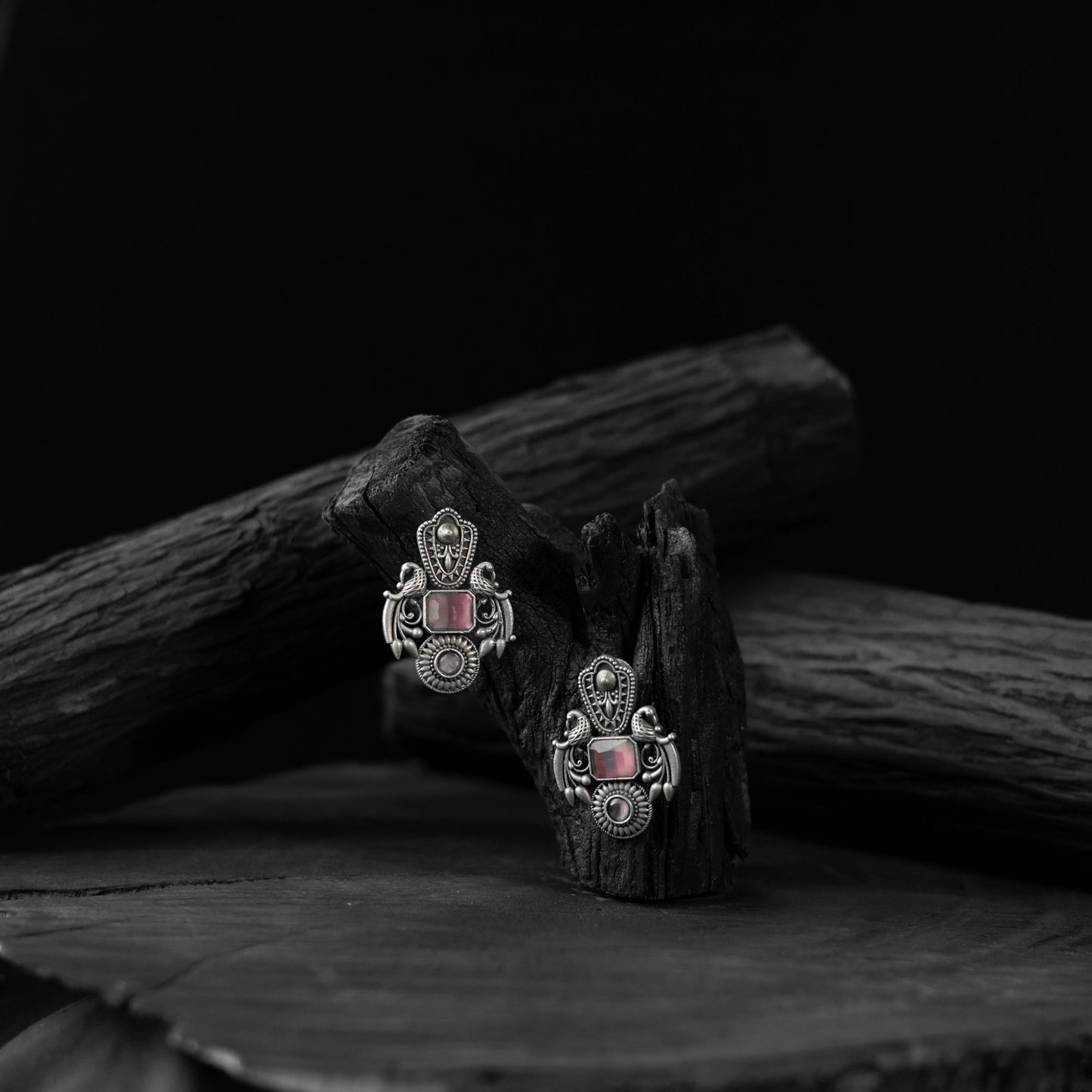 Pink - saanjh bela mayuri oxidised earrings - handcrafted
