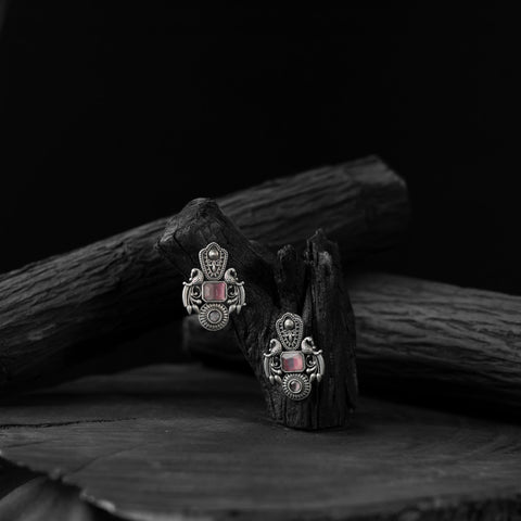 Pink - saanjh bela mayuri oxidised earrings - handcrafted