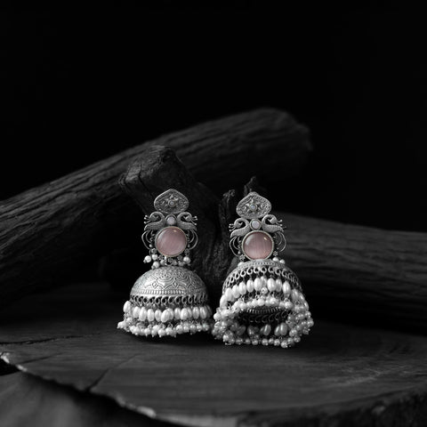 Pink - saanjh bela mayuri oxidised jhumka earrings