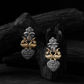 Pink - saanjh bela peacock motif chandbali oxidised