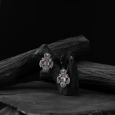 Pink - saanjh bela peacock oxidised earrings - handcrafted
