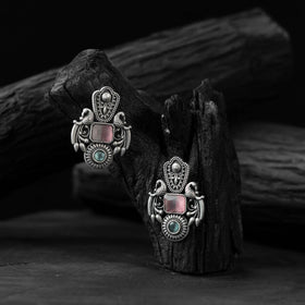 Pink - saanjh bela peacock oxidised earrings - handcrafted