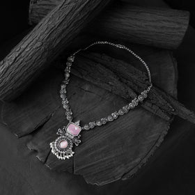Pink - saanjh bela peacock oxidised necklace set