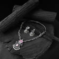 Pink - saanjh bela peacock oxidised necklace set