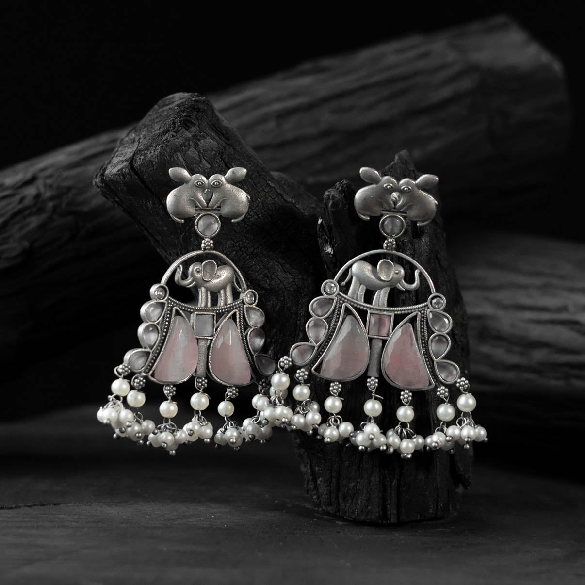 Pink - saanjh bela rabbit & elephant oxidised earrings