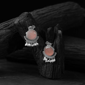 Pink - saanjh bela sparrow oxidised earrings - handcrafted