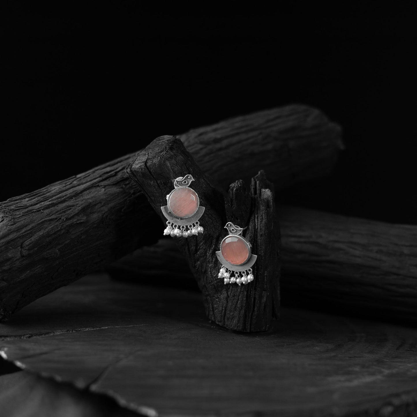 Pink - saanjh bela sparrow oxidised earrings - handcrafted