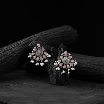 Pink - saanjh bela stone oxidised earrings - handcrafted