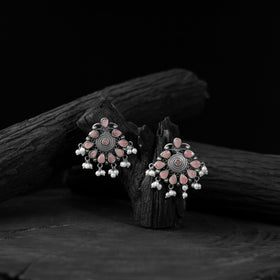 Pink - saanjh bela stone oxidised earrings - handcrafted