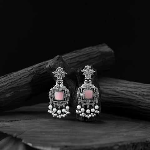 Pink - saanjh bela swan oxidised earrings - handcrafted