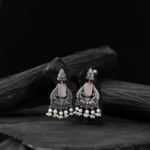 Pink - saanjh bela swan oxidised earrings - handcrafted