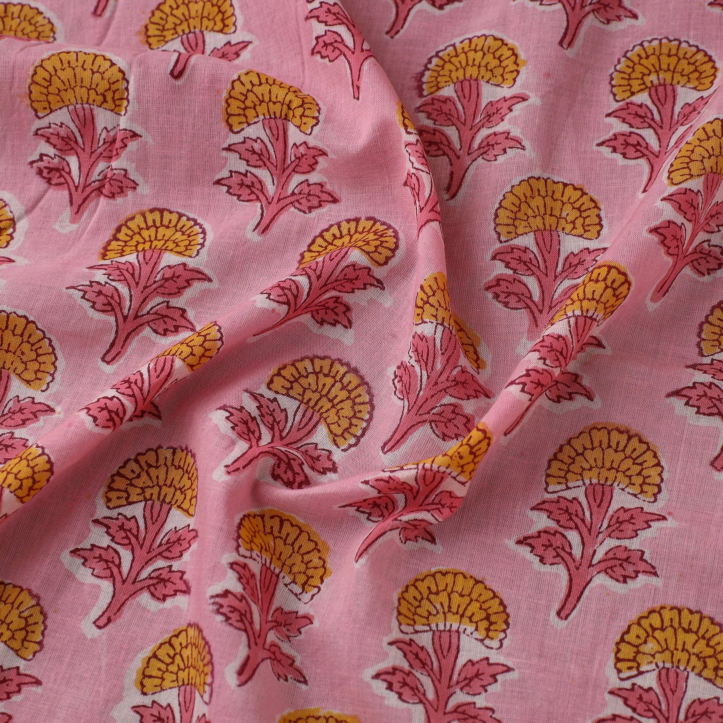 Pink Sanganeri Block Print Cotton Fabric