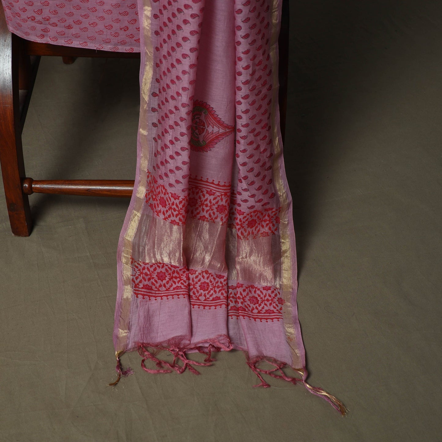 Sanganeri block print mul chanderi handloom 3pc unstitched