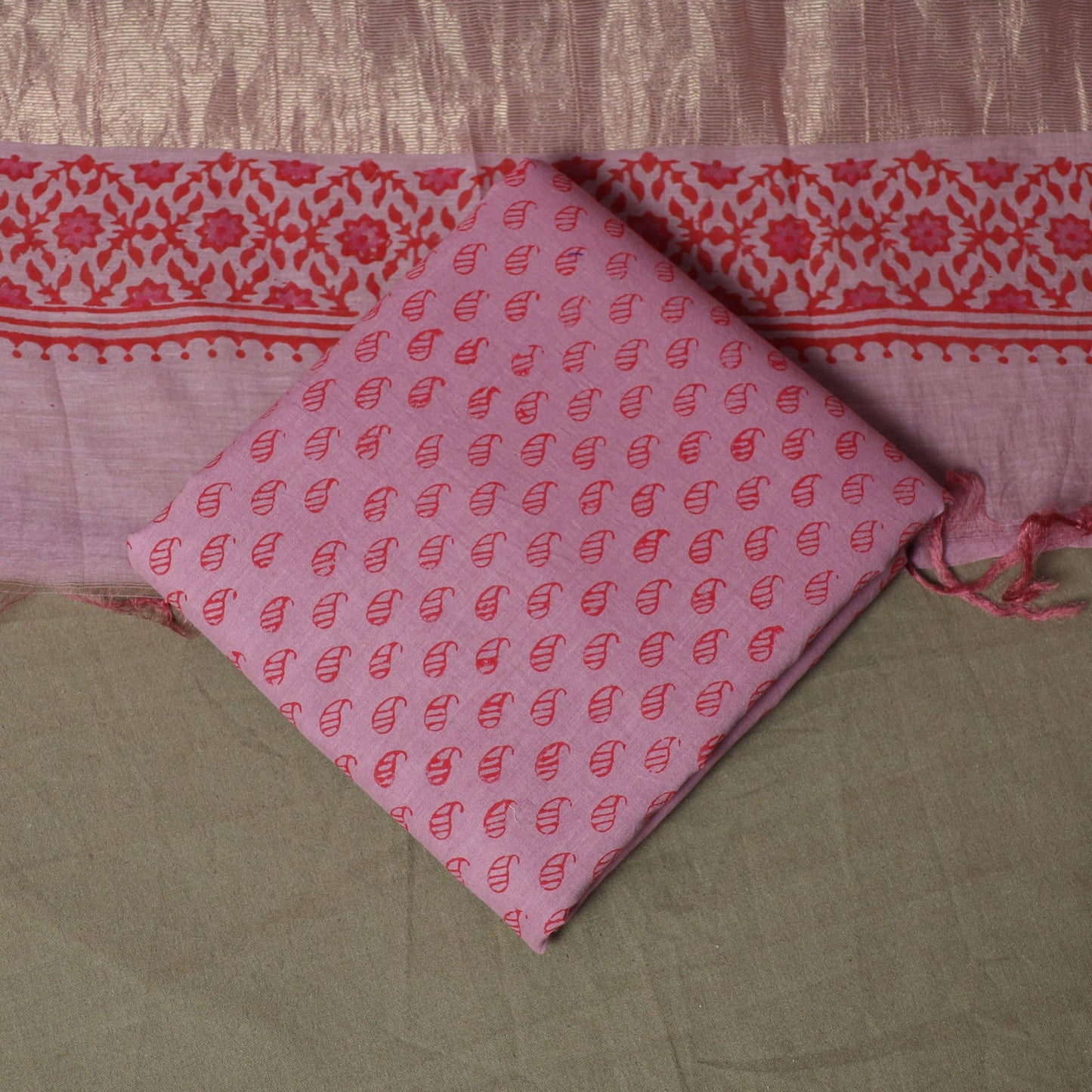Sanganeri block print mul chanderi handloom 3pc unstitched