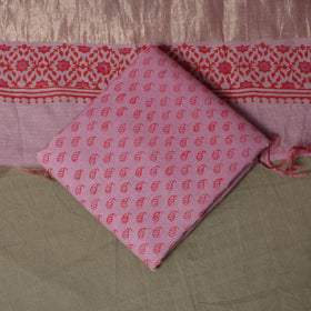 Sanganeri block print mul chanderi handloom 3pc unstitched