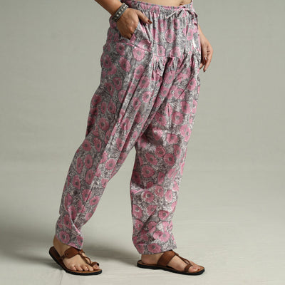 Pink - Sanganeri Block Printed Cotton Elasticated Salwar 12