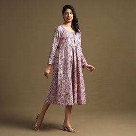 Buy Sanganeri Block Printed Cotton Flared Dress Online at iTokri.com