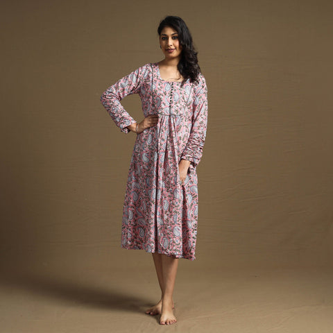 Buy Sanganeri Block Printed Cotton Flared Dress Online at iTokri.com