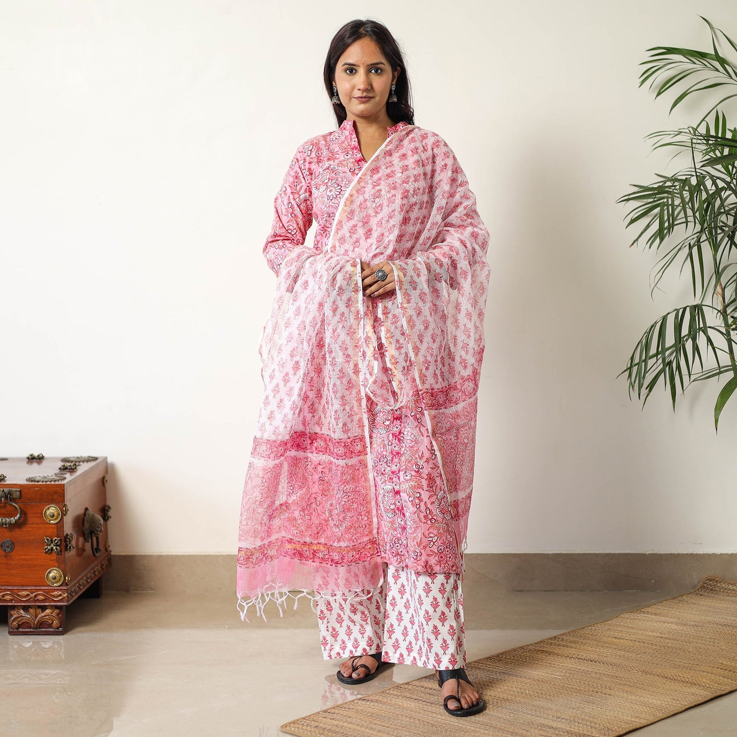 Buy Sanganeri Block Printed Cotton Kurta with Palazzo & Dupatta Set 15 Online at iTokri.com