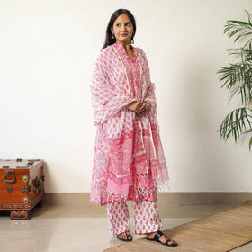 Buy Sanganeri Block Printed Cotton Kurta with Palazzo & Dupatta Set 15 Online at iTokri.com
