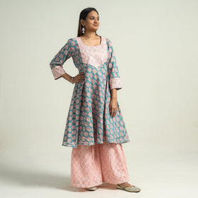 Sanganeri block printed cotton kurta with sharara set