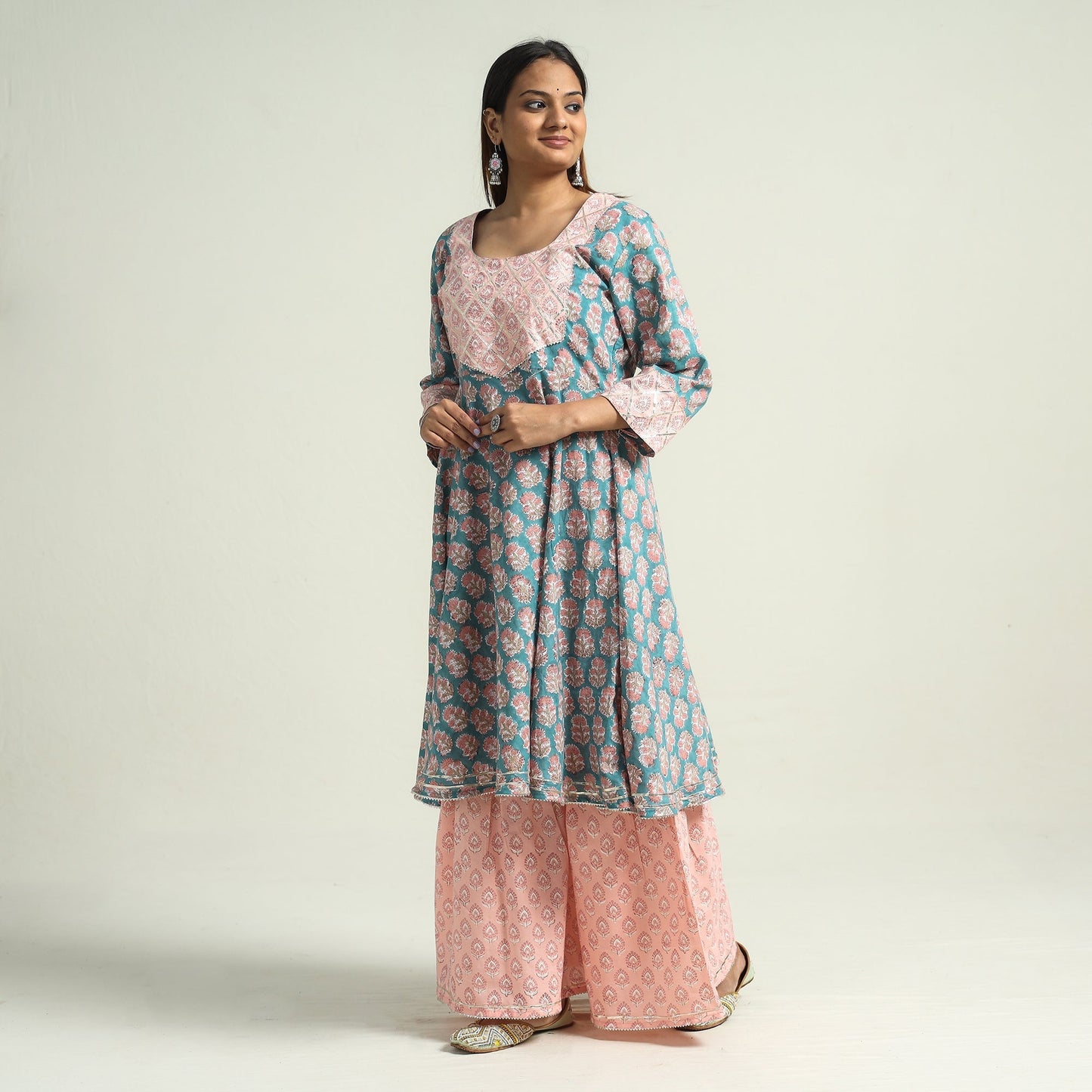 Sanganeri block printed cotton kurta with sharara set