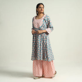 Sanganeri block printed cotton kurta with sharara set