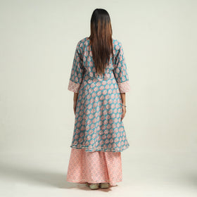 Sanganeri block printed cotton kurta with sharara set