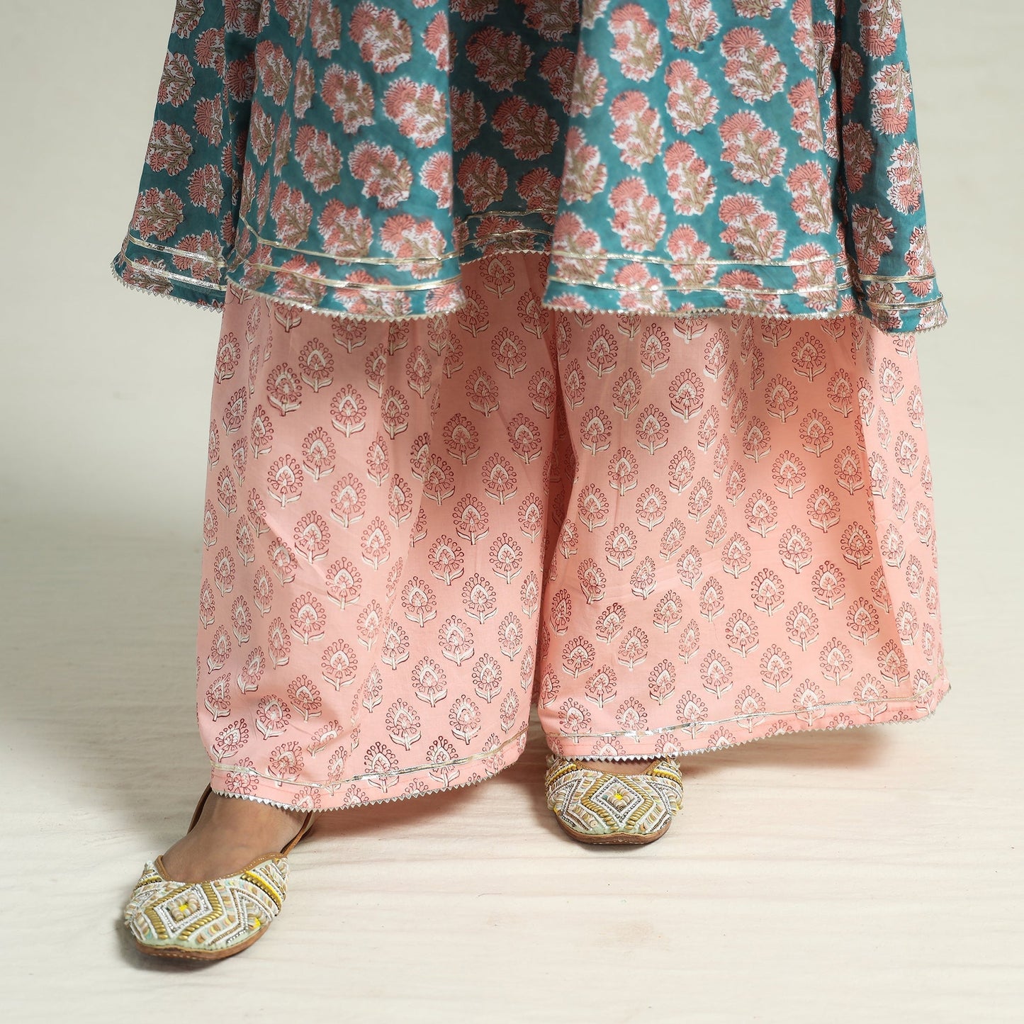 Sanganeri block printed cotton kurta with sharara set