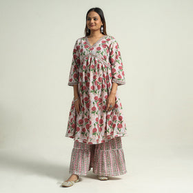 Sanganeri block printed cotton kurta with sharara set