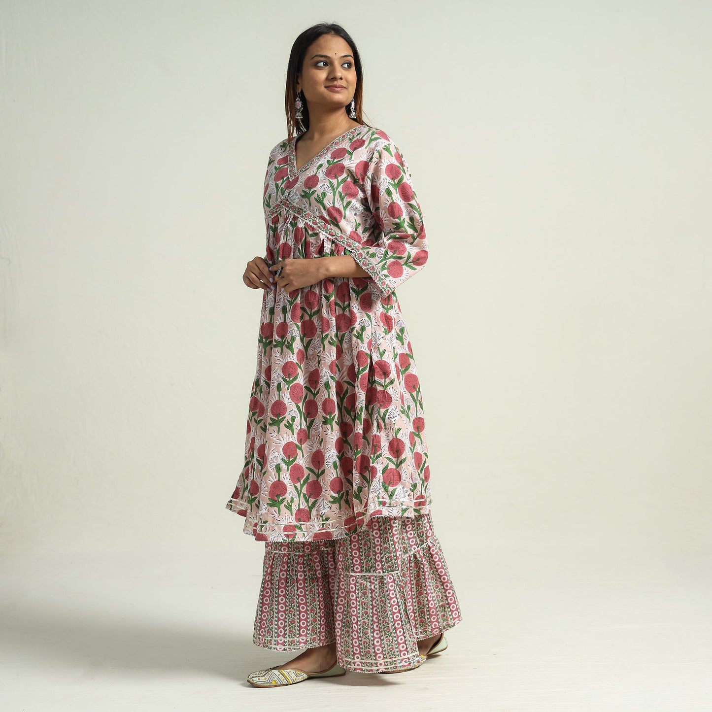 Sanganeri block printed cotton kurta with sharara set