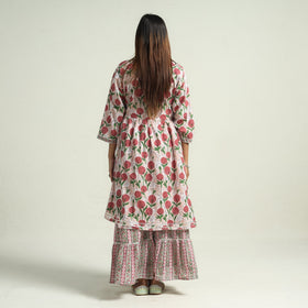 Sanganeri block printed cotton kurta with sharara set