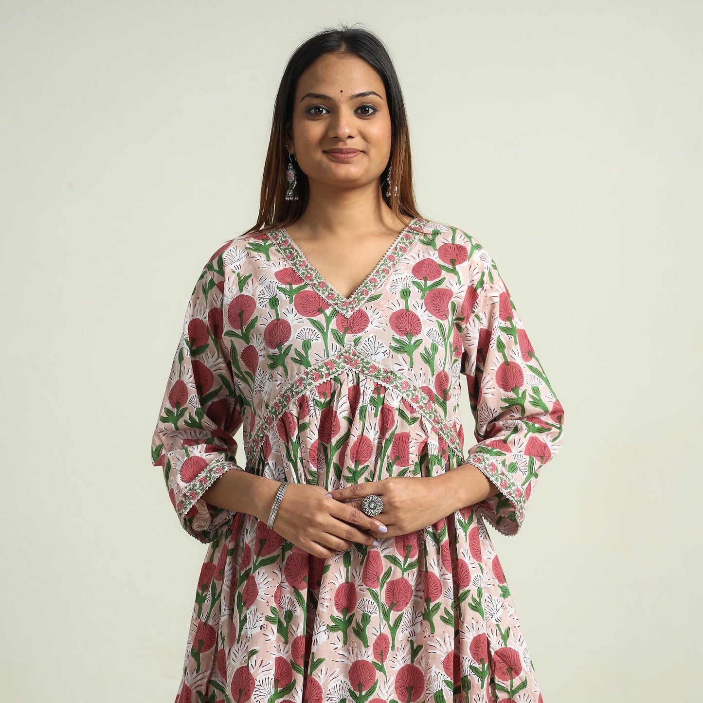 Sanganeri block printed cotton kurta with sharara set