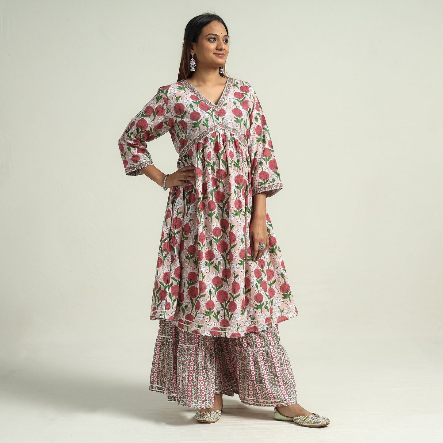 Sanganeri block printed cotton kurta with sharara set