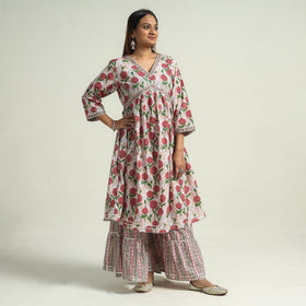 Sanganeri block printed cotton kurta with sharara set