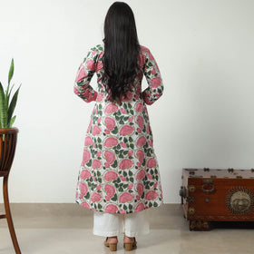 Buy Sanganeri Block Printed Cotton A-Line Kurta with Jacquard Patchwork 01 Online at iTokri.com