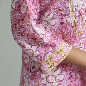 Pink - sanganeri block printed cotton a-line kurta