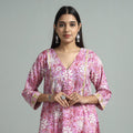 Pink - sanganeri block printed cotton a-line kurta